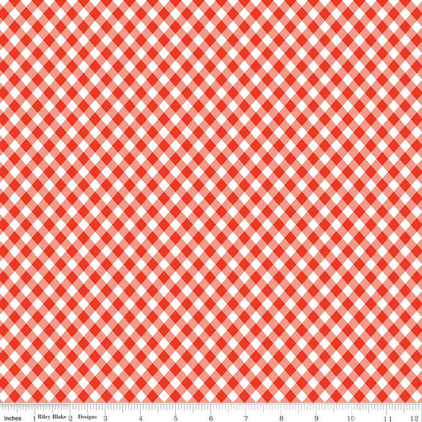 SALE Jingle Bells Plaid C14836 Red by Riley Blake Designs - Christmas Diagonal - Quilting Cotton Fabric