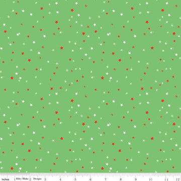 Fat Quarter End of Bolt - Jingle Bells Sprinkles C14837 Green by Riley Blake Designs - Christmas Scattered Stars - Quilting Cotton Fabric