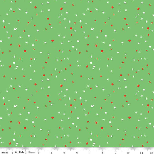 Jingle Bells Sprinkles C14837 Green by Riley Blake Designs - Christmas Scattered Stars - Quilting Cotton Fabric