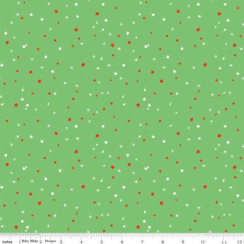 Jingle Bells Sprinkles C14837 Green by Riley Blake Designs - Christmas Scattered Stars - Quilting Cotton Fabric