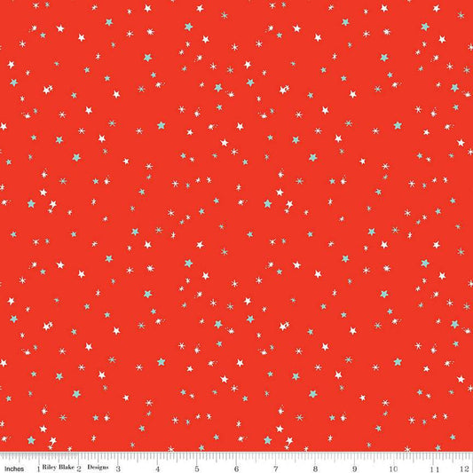 Fat Quarter End of Bolt - Jingle Bells Sprinkles C14837 Red - Riley Blake Designs - Christmas Scattered Stars - Quilting Cotton Fabric