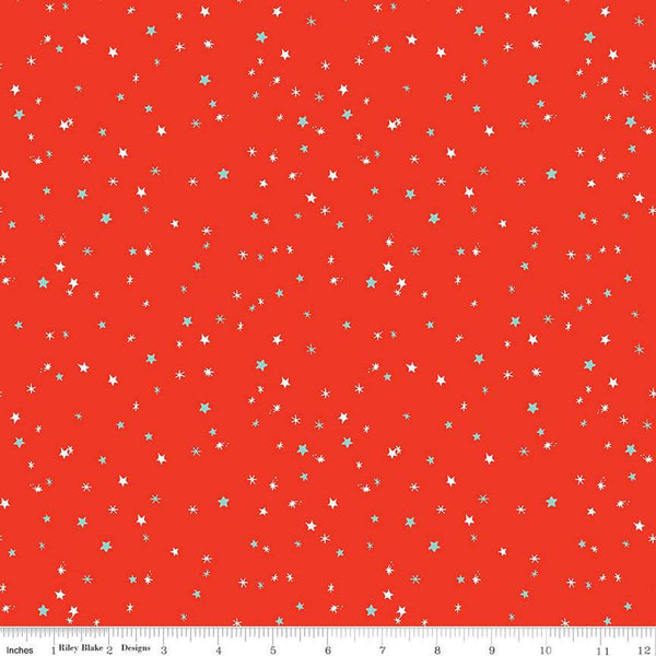 Jingle Bells Sprinkles C14837 Red by Riley Blake Designs - Christmas Scattered Stars - Quilting Cotton Fabric