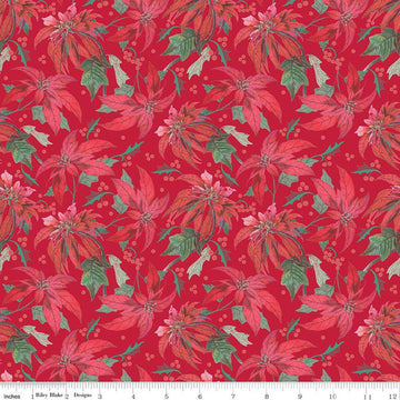 SALE Merry Little Christmas Main C14840 Red - Riley Blake Designs - Floral Flowers Poinsettias - Quilting Cotton Fabric