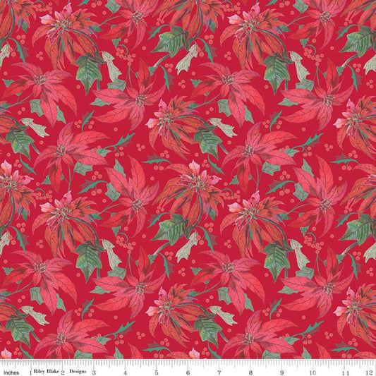 SALE Merry Little Christmas Main C14840 Red - Riley Blake Designs - Floral Flowers Poinsettias - Quilting Cotton Fabric