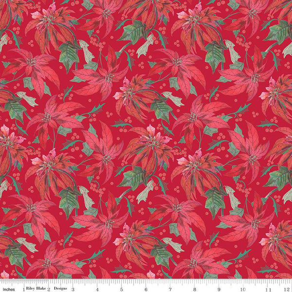 SALE Merry Little Christmas Main C14840 Red by Riley Blake Designs - Floral Flowers Poinsettias - Quilting Cotton Fabric