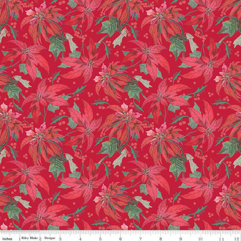 SALE Merry Little Christmas Main C14840 Red by Riley Blake Designs - Floral Flowers Poinsettias - Quilting Cotton Fabric