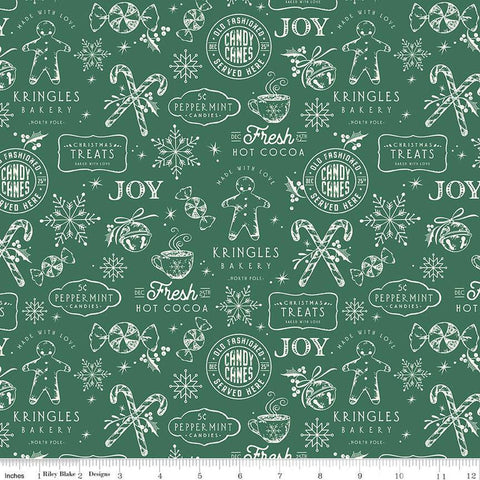 SALE Merry Little Christmas Treats C14841 Green by Riley Blake Designs - Cookies Candy Text - Quilting Cotton Fabric