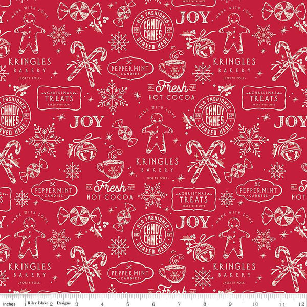 SALE Merry Little Christmas Treats C14841 Red by Riley Blake Designs - Cookies Candy Text - Quilting Cotton Fabric