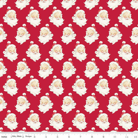 SALE Merry Little Christmas Santa Heads C14842 Red by Riley Blake Designs - Santas Santa Claus - Quilting Cotton Fabric