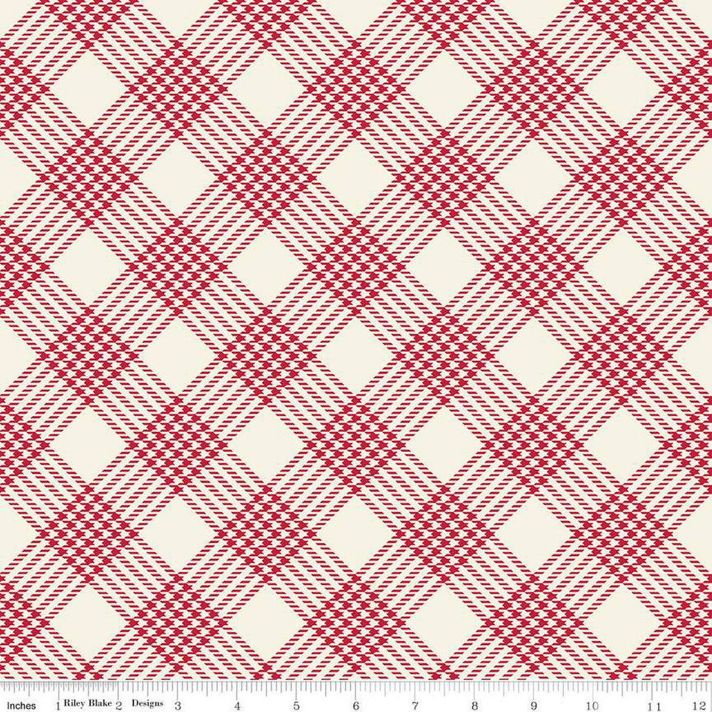 11" End of Bolt - Merry Little Christmas Plaid C14844 Cream by Riley Blake Designs - Diagonal - Quilting Cotton Fabric