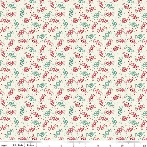 SALE Merry Little Christmas Peppermint C14846 Cream by Riley Blake Designs - Candy Peppermints - Quilting Cotton Fabric