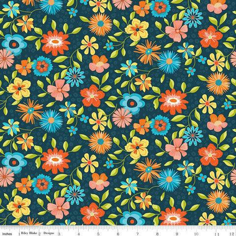 Here Comes the Sun Main C14810 Midnight by Riley Blake Designs - Floral Flowers - Quilting Cotton Fabric