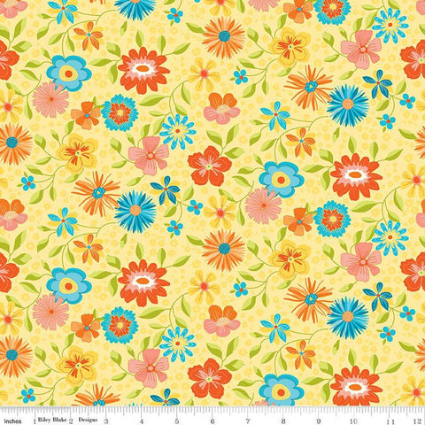 SALE Here Comes the Sun Main C14810 Yellow by Riley Blake Designs - Floral Flowers - Quilting Cotton Fabric