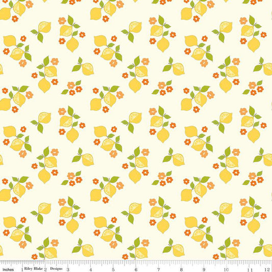SALE Here Comes the Sun Citrus C14811 Cream - Riley Blake Designs - Lemons Blossoms - Quilting Cotton Fabric