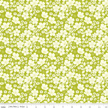 SALE Here Comes the Sun Floral C14812 Lime - Riley Blake Designs - White Flowers - Quilting Cotton Fabric