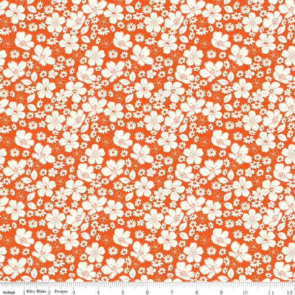 SALE Here Comes the Sun Floral C14812 Red - Riley Blake Designs - White Flowers - Quilting Cotton Fabric