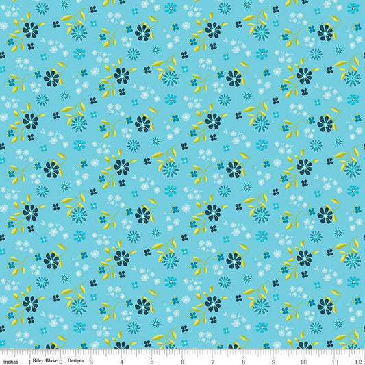 SALE Here Comes the Sun Flower Toss C14813 Sky by Riley Blake Designs - Floral Flowers - Quilting Cotton Fabric