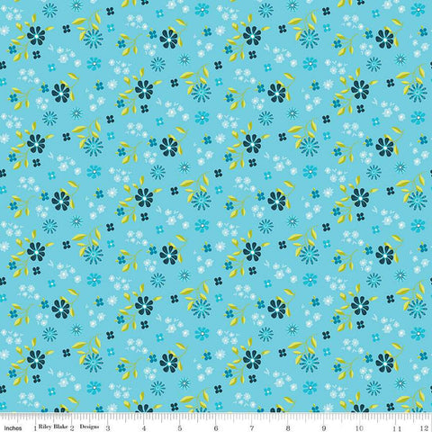 SALE Here Comes the Sun Flower Toss C14813 Sky by Riley Blake Designs - Floral Flowers - Quilting Cotton Fabric