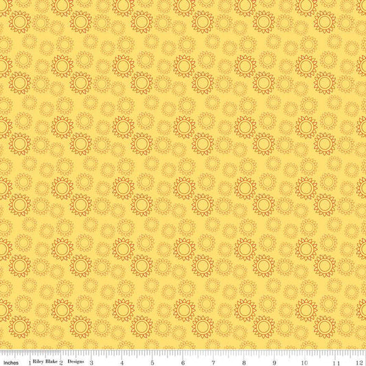 SALE Here Comes the Sun Sun C14814 Yellow - Riley Blake Designs - Outlined Suns - Quilting Cotton Fabric