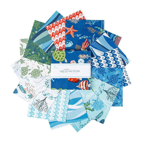 Free as the Ocean Charm Pack 5" Stacker Bundle - Riley Blake Designs - 42 piece Precut Pre cut - Quilting Cotton Fabric