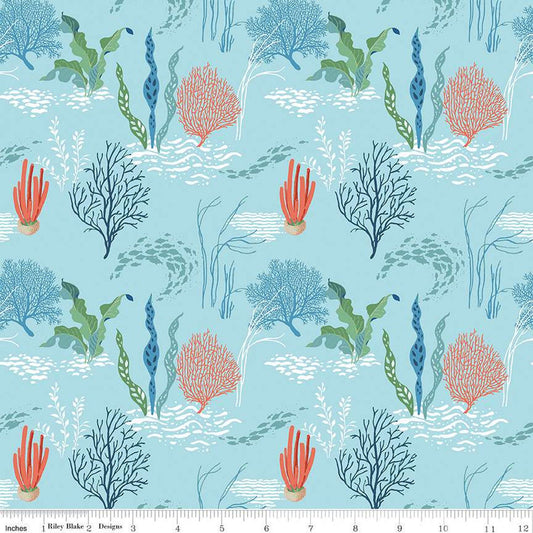 SALE Free as the Ocean Reef C14801 Aqua - Riley Blake Designs - Ocean Plants - Quilting Cotton Fabric