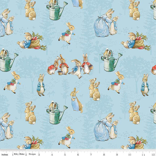 The Tale of Peter Rabbit Main C14700 Blue - Riley Blake Designs - Beatrix Potter Vignettes - Quilting Cotton Fabric - Licensed Product