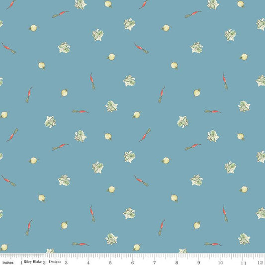 The Tale of Peter Rabbit Veggies Blue Beatrix Potter Fabric - C14703 - Riley Blake Quilting Cotton Fabric - Licensed Product