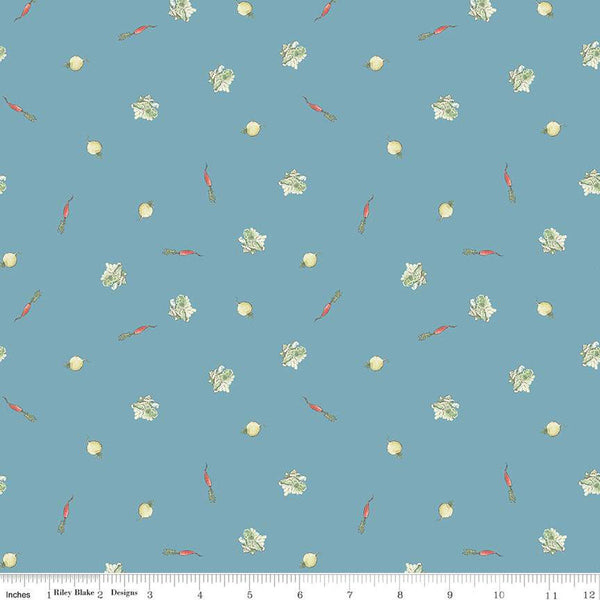 SALE The Tale of Peter Rabbit Veggies C14703 Blue - Riley Blake Designs - Beatrix Potter Scattered Vegetables - Quilting Cotton Fabric