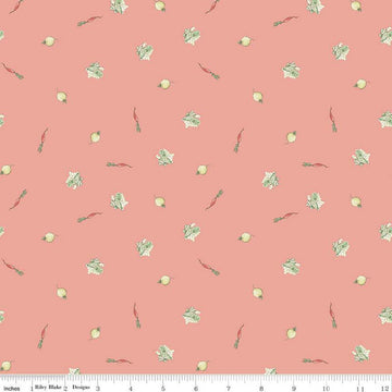 The Tale of Peter Rabbit Veggies Coral Pink Beatrix Potter Fabric - C14703 - Riley Blake Quilting Cotton Fabric - Licensed Product