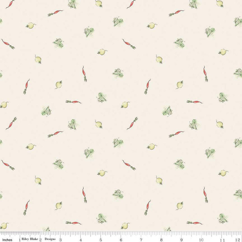9" End of Bolt - The Tale of Peter Rabbit Veggies C14703 Cream - Riley Blake - Beatrix Potter - Quilting Cotton Fabric - Licensed Product