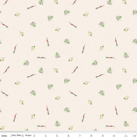 SALE The Tale of Peter Rabbit Veggies C14703 Cream - Riley Blake Designs - Beatrix Potter Scattered Vegetables - Quilting Cotton Fabric