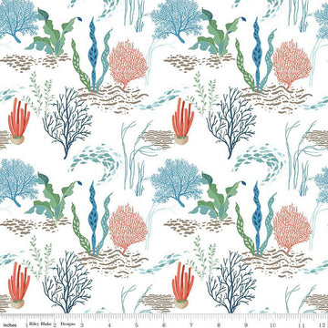 Free as the Ocean Reef C14801 White - Riley Blake Designs - Ocean Plants - Quilting Cotton Fabric