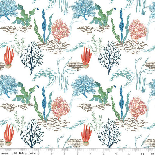 Free as the Ocean Reef C14801 White - Riley Blake Designs - Ocean Plants - Quilting Cotton Fabric