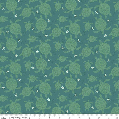 Free as the Ocean Turtles C14802 Green - Riley Blake Designs - Turtles Starfish - Quilting Cotton Fabric