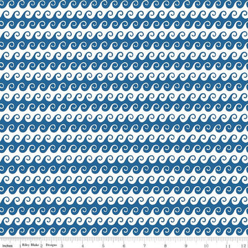 Free as the Ocean Waves C14804 Blue - Riley Blake Designs - Ocean Curls - Quilting Cotton Fabric