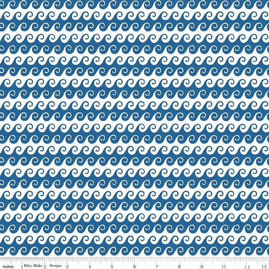 Free as the Ocean Waves C14804 Blue - Riley Blake Designs - Ocean Curls - Quilting Cotton Fabric