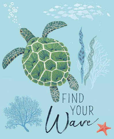 SALE Free as the Ocean Find Your Wave Panel P14805 by Riley Blake Designs - Sea Turtle Sea Life Text - Quilting Cotton Fabric