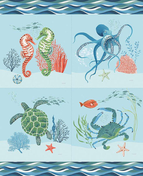 Free as the Ocean Sea Animals Pillow Panel P14806 by Riley Blake Designs - Sea Life - Quilting Cotton Fabric