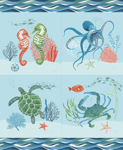 Free as the Ocean Sea Animals Pillow Panel P14806 by Riley Blake Designs - Sea Life - Quilting Cotton Fabric