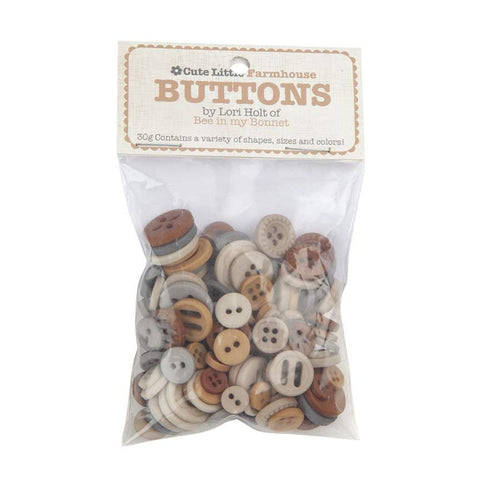 SALE Cute Little Buttons STB-3605 Farmhouse Assortment by Lori Holt - Riley Blake Designs - 30g Bag - Variety of Shapes Colors Sizes