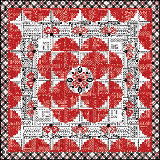 SALE Red Licorice Quilt PATTERN P112 Jillily Studio - Riley Blake Designs - INSTRUCTIONS Only - Piecing Log Cabin with Applique