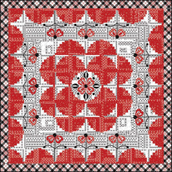 Red Licorice Quilt PATTERN P112 Jillily Studio - Riley Blake Designs - INSTRUCTIONS Only - Piecing Log Cabin with Applique