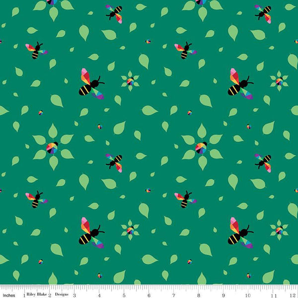 SALE Bloom Busy Bees C14982 Emerald by Riley Blake Designs - Bees Ladybugs Leaves - Quilting Cotton Fabric