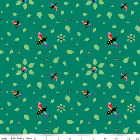 SALE Bloom Busy Bees C14982 Emerald by Riley Blake Designs - Bees Ladybugs Leaves - Quilting Cotton Fabric