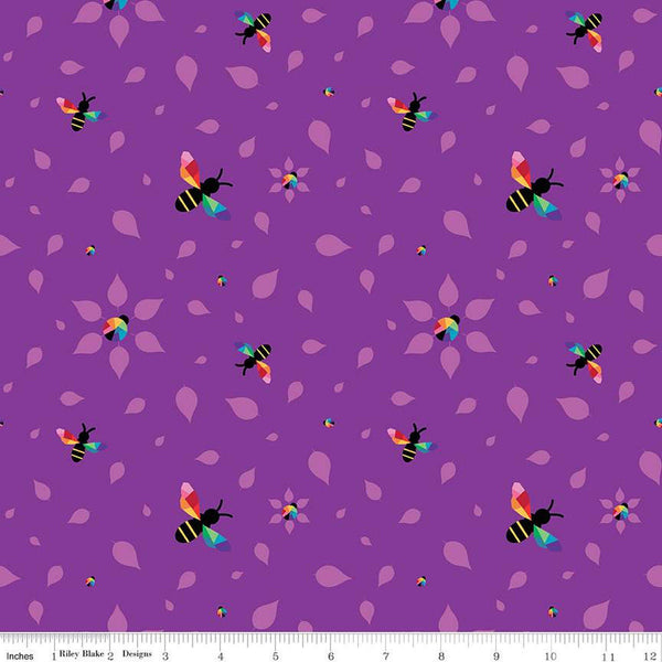 SALE Bloom Busy Bees C14982 Purple by Riley Blake Designs - Bees Ladybugs Leaves - Quilting Cotton Fabric