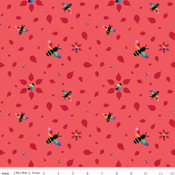 SALE Bloom Busy Bees C14982 Red by Riley Blake Designs - Bees Ladybugs Leaves - Quilting Cotton Fabric