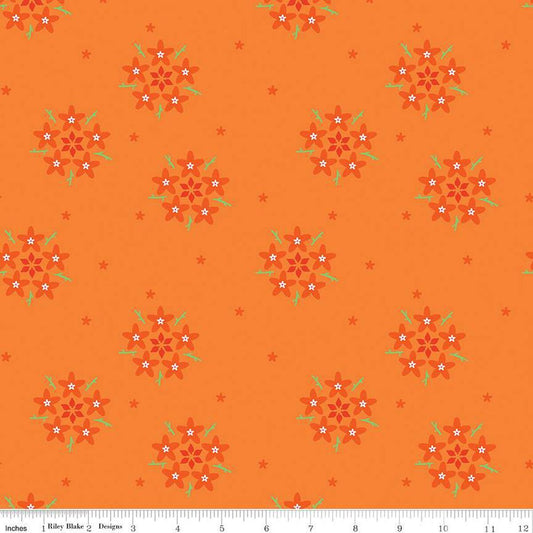 CLEARANCE Bloom Star Flower C14983 Tangerine - Riley Blake Designs - Flowers Floral - Quilting Cotton Fabric