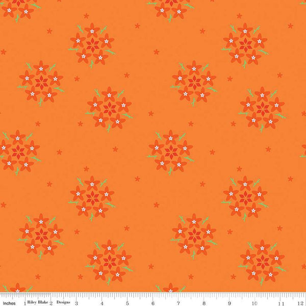 SALE Bloom Star Flower C14983 Tangerine by Riley Blake Designs - Flowers Floral - Quilting Cotton Fabric