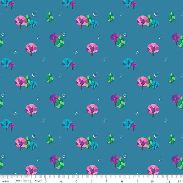 SALE Bloom Moonlit C14985 Teal by Riley Blake Designs - Stars Moons Trees - Quilting Cotton Fabric