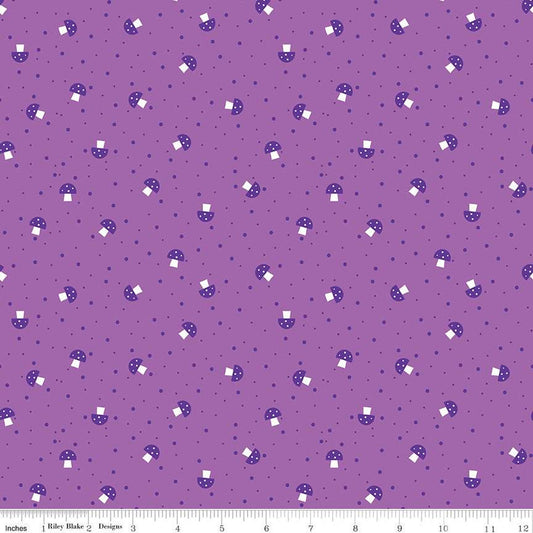 31" End of Bolt - Bloom Mushies C14986 Purple - Riley Blake Designs - Mushrooms Dots - Quilting Cotton Fabric